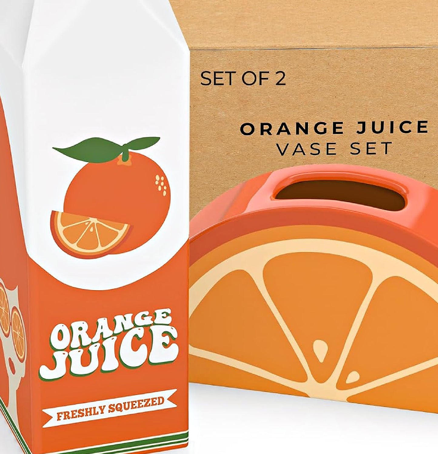 Set of 2 Orange Juice Fruit Slice Ceramic Vases