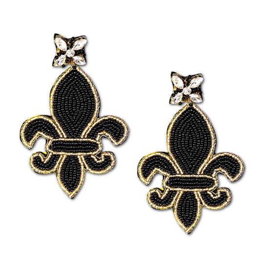 New Orleans Saints Football Fleur De Lis Large Beaded Earrings
