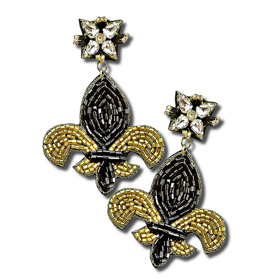 New Orleans Saints Football Fleur De Lis Beaded Earrings