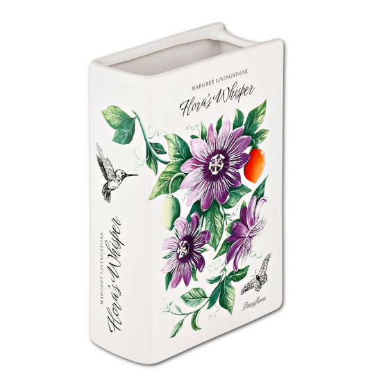 Ceramic Book Shaped Floral Print Flower Vase