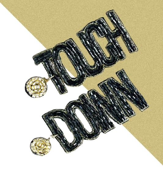 Football TOUCHDOWN Team Colors Gold Black Beaded Earrings