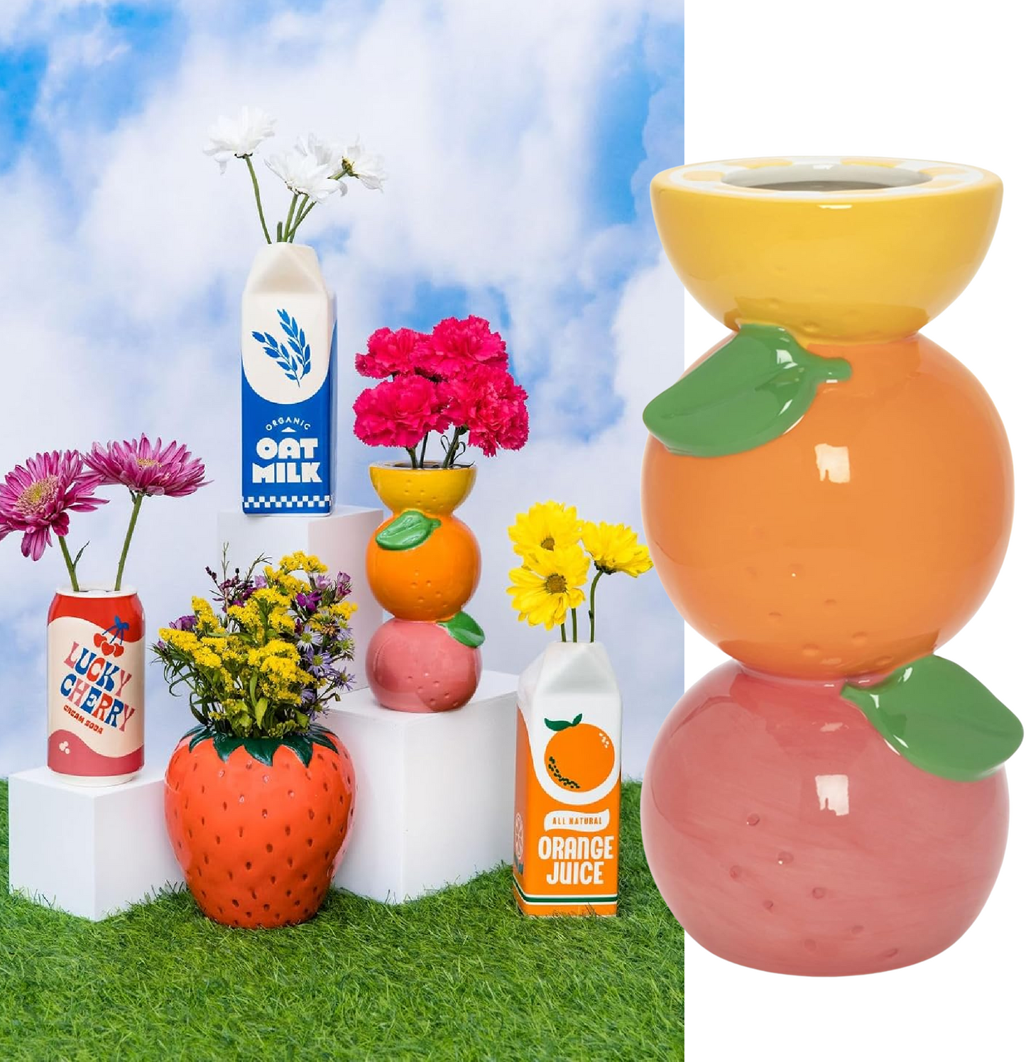 Sassy Summer Citrus Fruit Theme Ceramic Vase