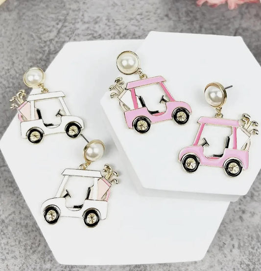 Enamel Golf Clubs Cart Earrings