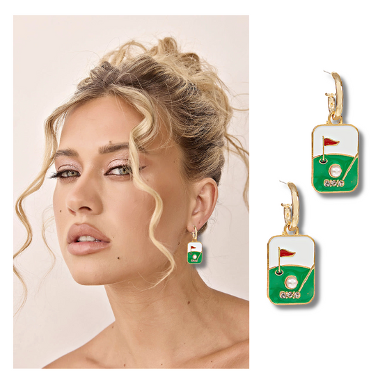 Enamel GOLF Hole In One Theme Huggie Hoop Earrings