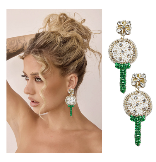 Beaded Golf Ball & Tee Earrings