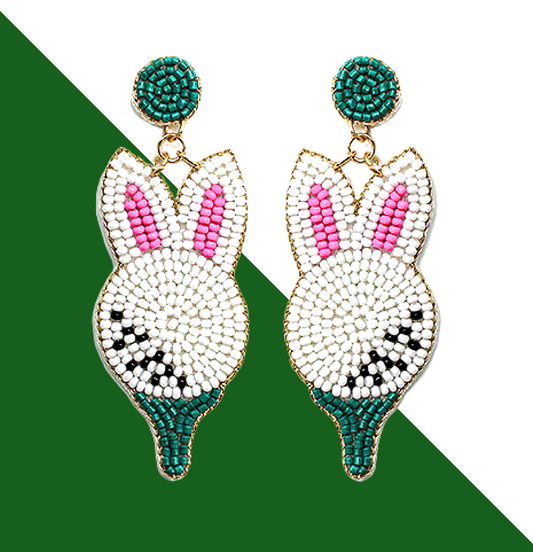 Beaded Bunny Rabbit Golf Ball & Tee Earrings