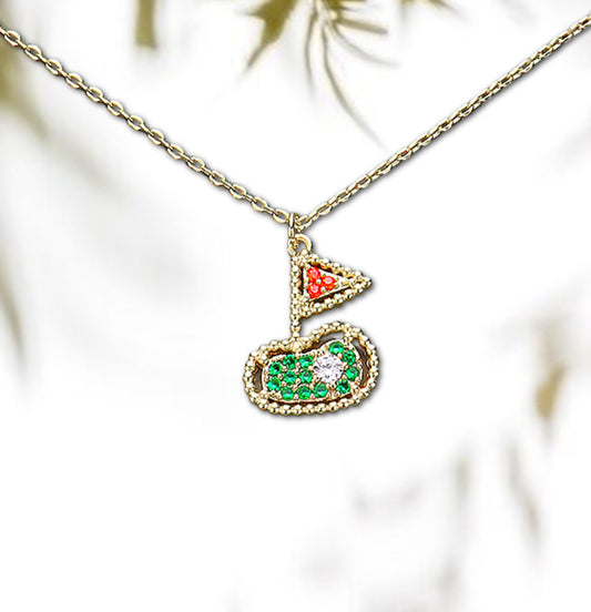Rhinestone Golf Hole in One Pendant Necklace
