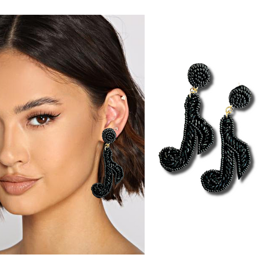 Music Note Treble Black Beaded Earrings