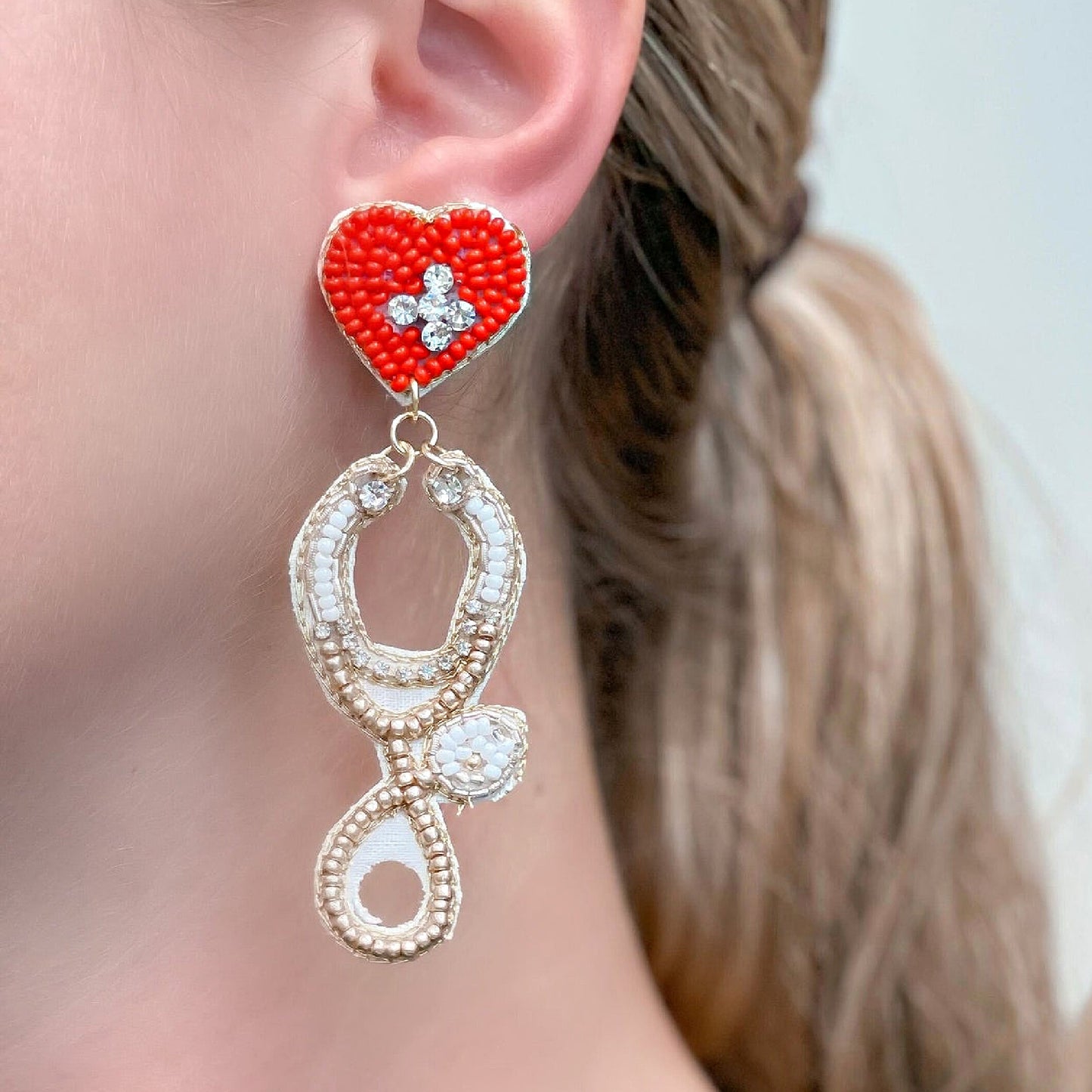 Nurse Dr Stethoscope Heart Beaded Earrings