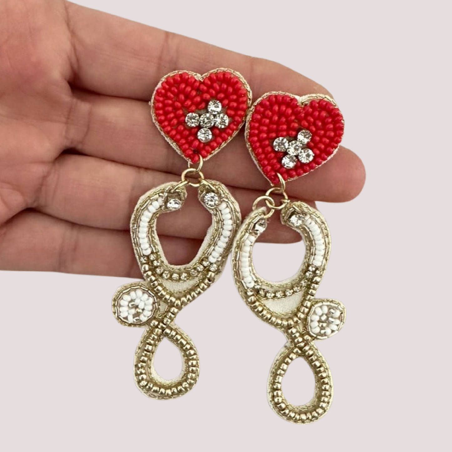 Nurse Dr Stethoscope Heart Beaded Earrings