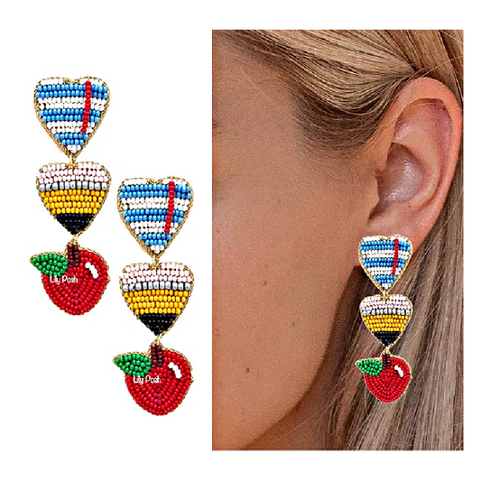 Tools of A Teacher Heart Beaded Earrings