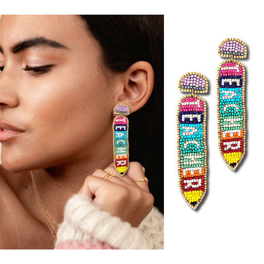 Pencil Teacher Seed Beaded Earrings