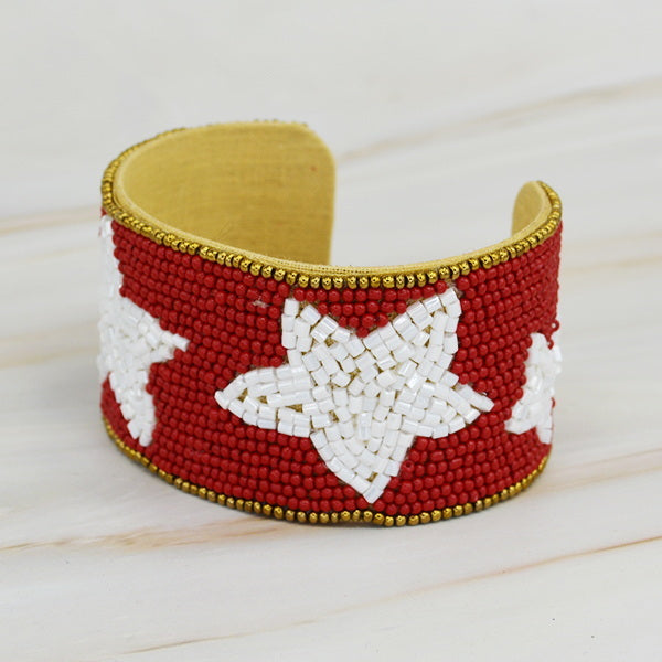 STAR Beaded Football College Pro Fan Sports Team Colors Cuff Bracelet