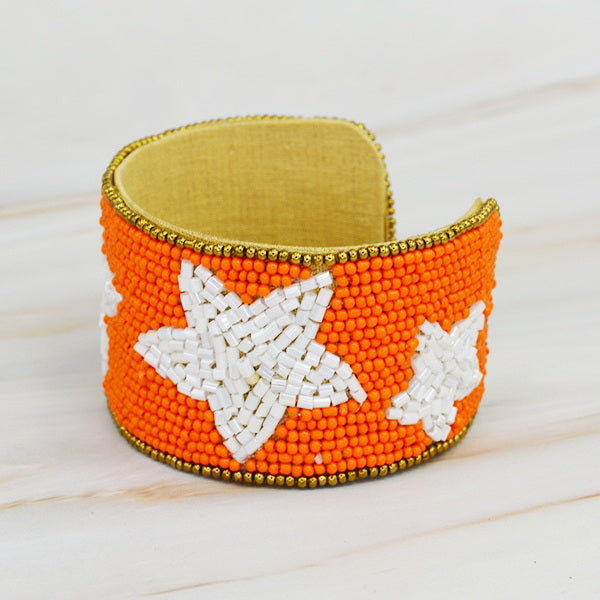 STAR Beaded Football College Pro Fan Sports Team Colors Cuff Bracelet