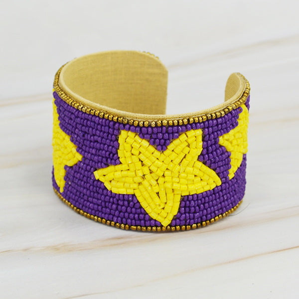 STAR Beaded Football College Pro Fan Sports Team Colors Cuff Bracelet