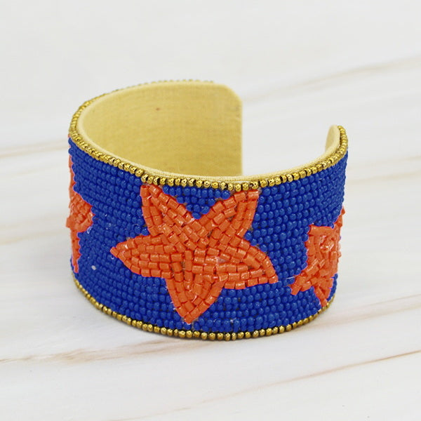 STAR Beaded Football College Pro Fan Sports Team Colors Cuff Bracelet