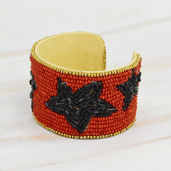 STAR Beaded Football College Pro Fan Sports Team Colors Cuff Bracelet