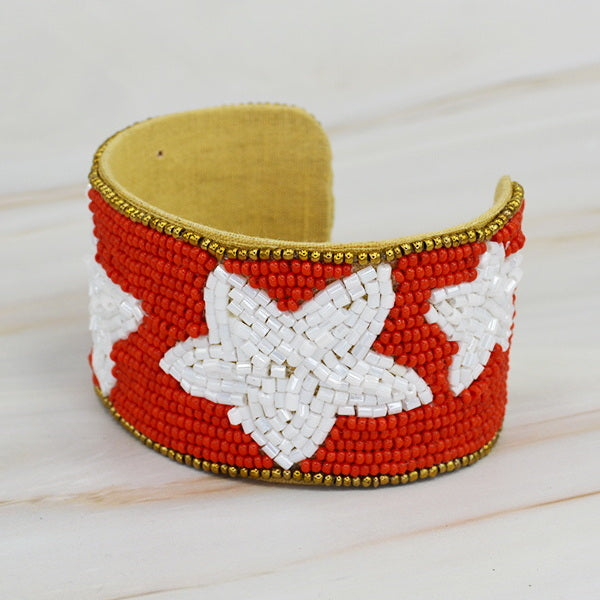 STAR Beaded Football College Pro Fan Sports Team Colors Cuff Bracelet