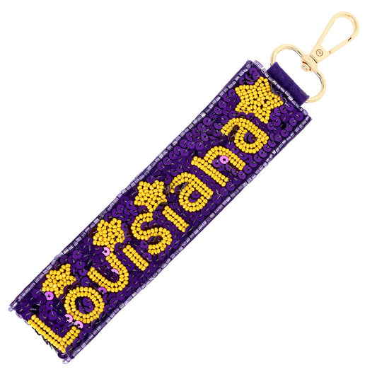 LSU Football Seed Beaded Lanyard Keychain