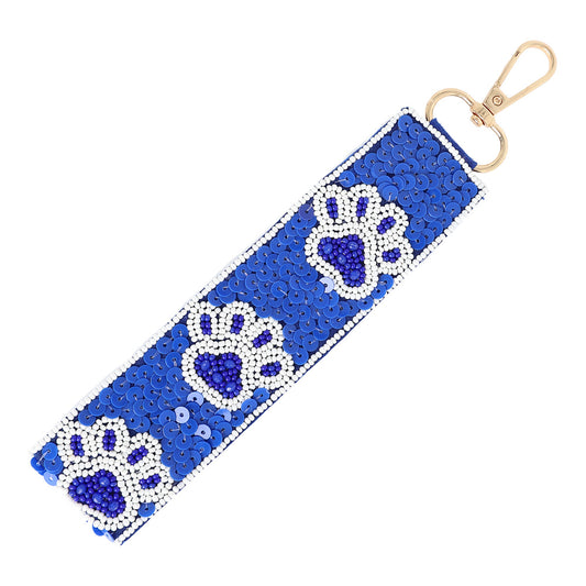 Blue White KY Football Beaded Lanyard Keychain