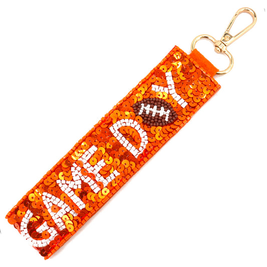 Orange White TN Football Seed Beaded Lanyard Keychain