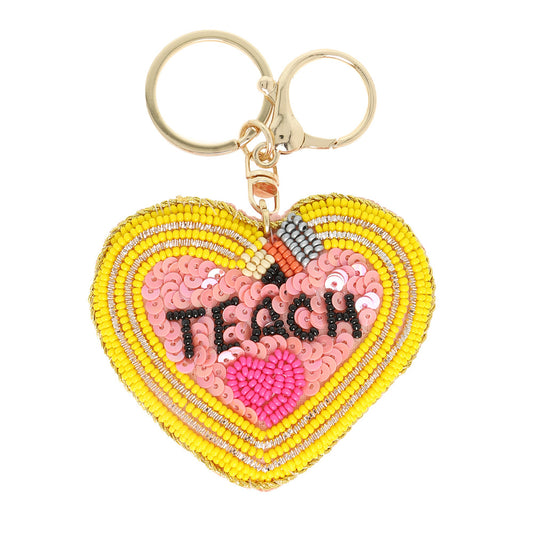 TEACH Pencil Theme Beaded Sequin Keychain