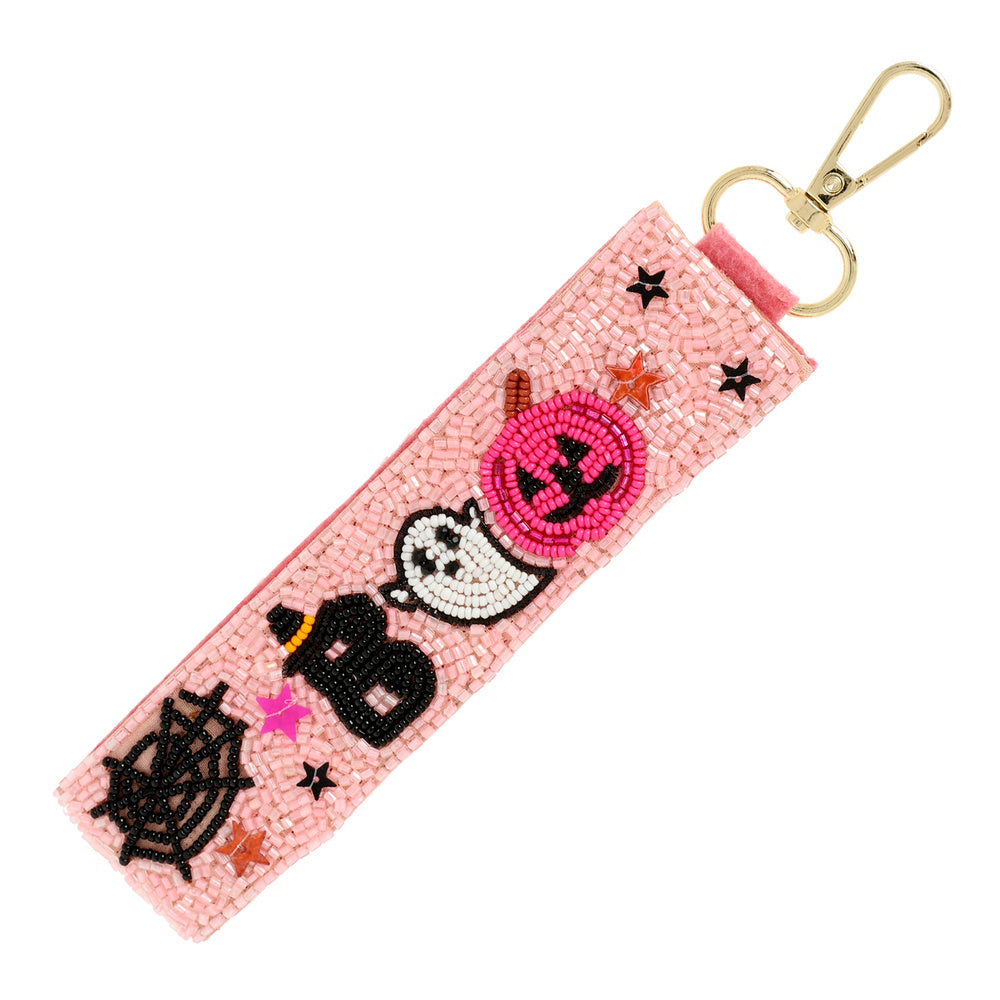 Halloween BOO Pink Beaded Lanyard Keychain