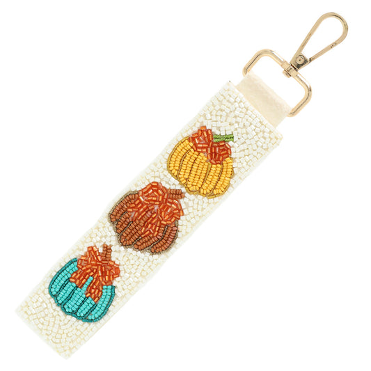 Pumpkin Fall Season Beaded Lanyard Keychain
