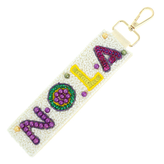 MARDI GRAS NOLA Seed Beaded Lanyard Keychain