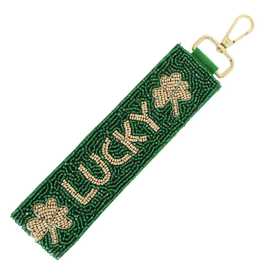 ST Patrick's Day LUCKY Beaded Lanyard Keychain