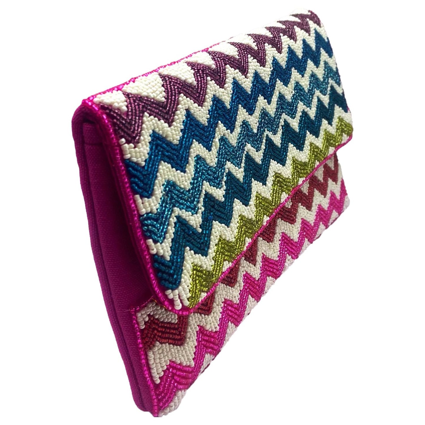 Chevron Rainbow Seed Beaded Clutch