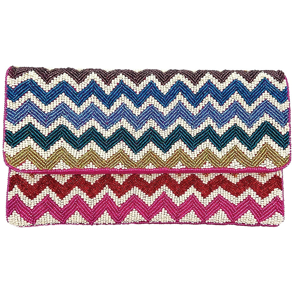 Chevron Rainbow Seed Beaded Clutch