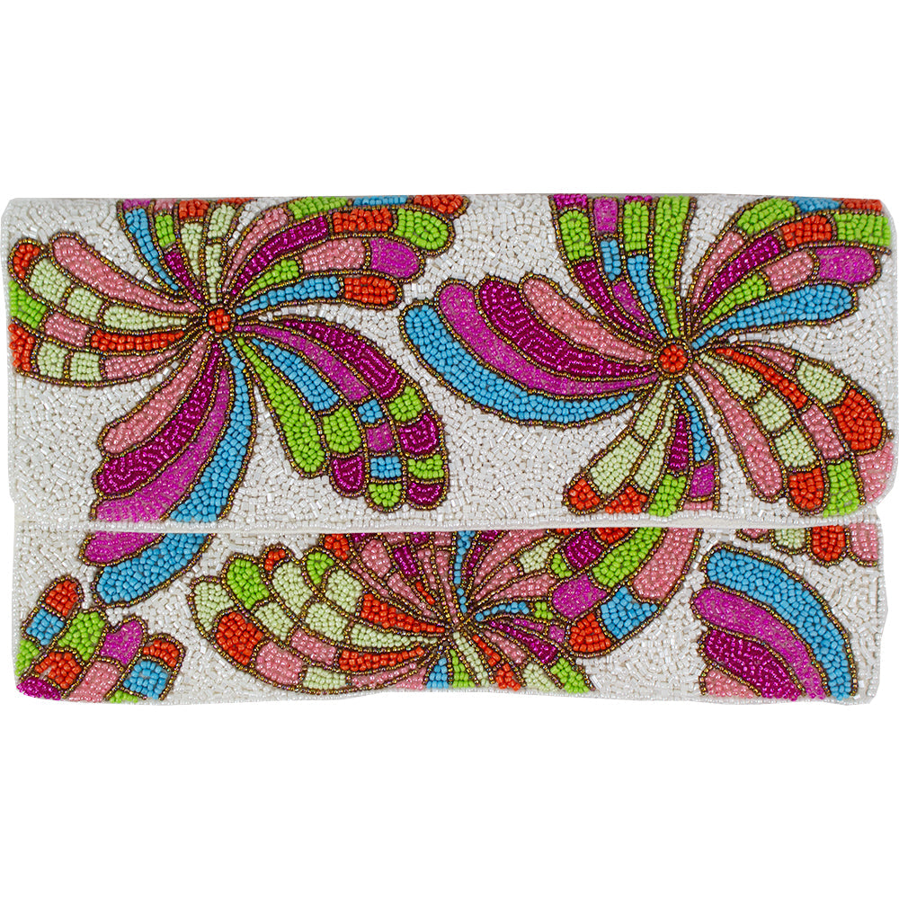 Retro Pinwheel White Beaded Crossbody Clutch Handbag