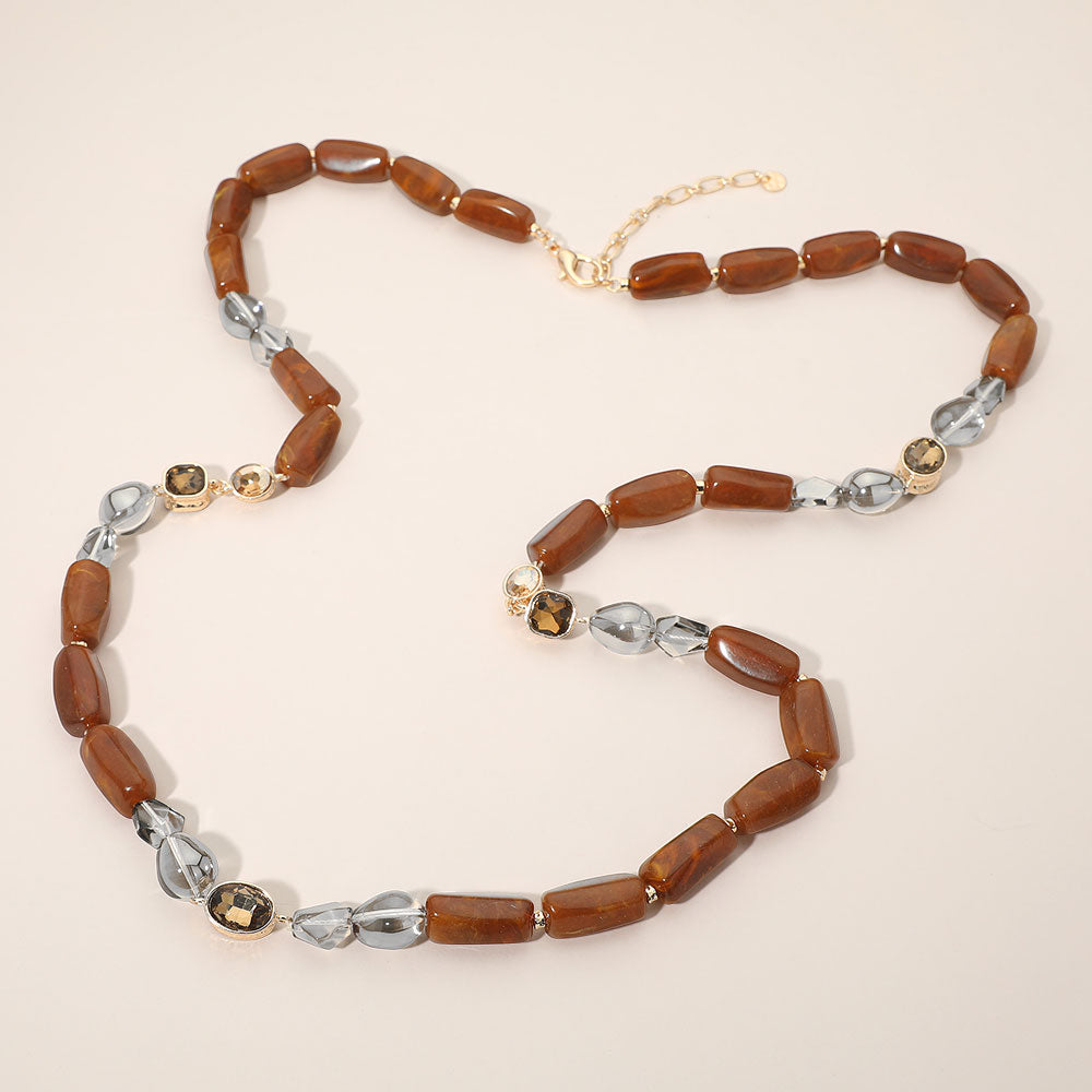 Kate Crystal Pebble Beaded Long Necklace