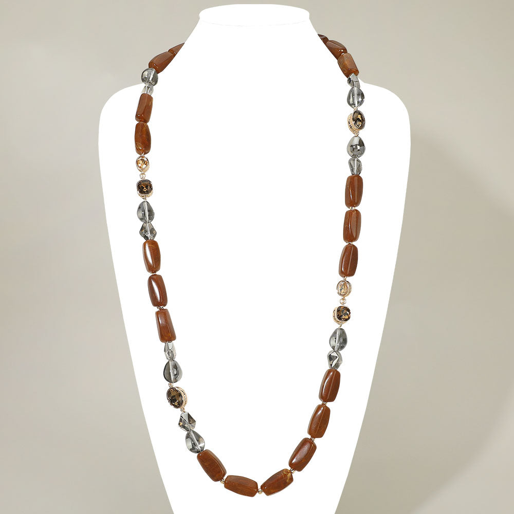 Kate Crystal Pebble Beaded Long Necklace