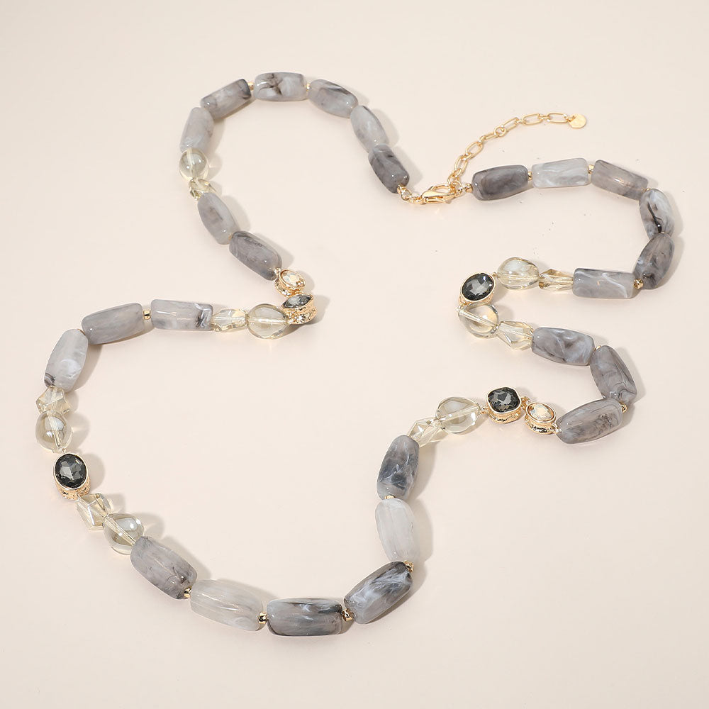 Kate Crystal Pebble Beaded Long Necklace