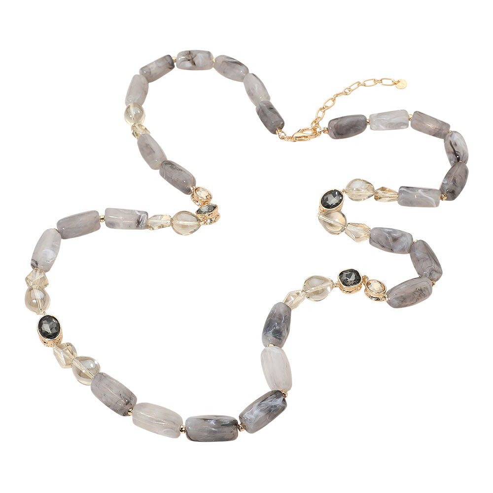 Kate Crystal Pebble Beaded Long Necklace