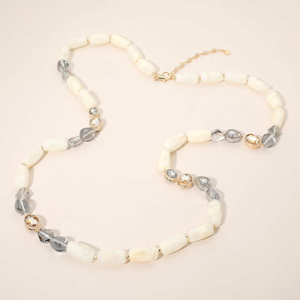 Kate Crystal Pebble Beaded Long Necklace