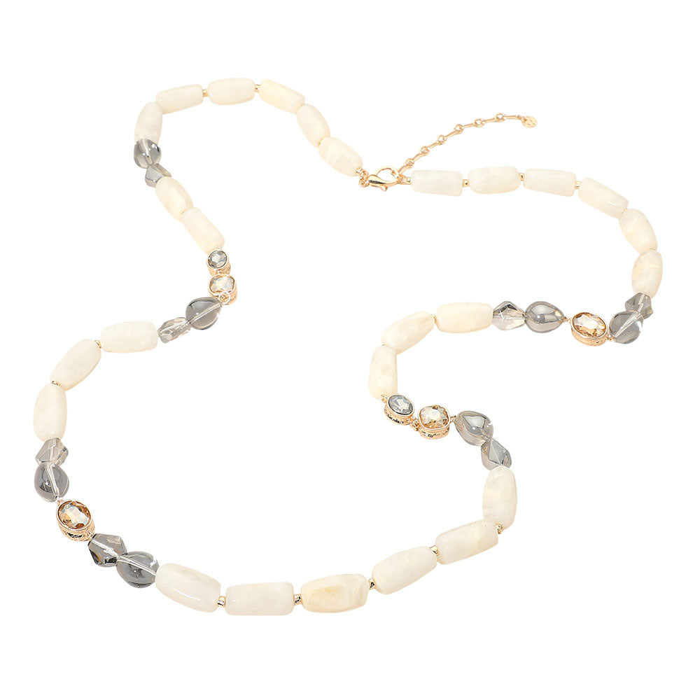 Kate Crystal Pebble Beaded Long Necklace