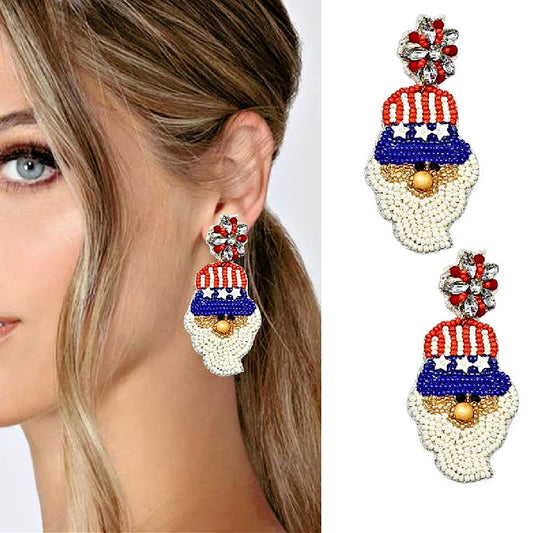 Patriotic 4th of July Uncle Sam Seed Beaded Earrings