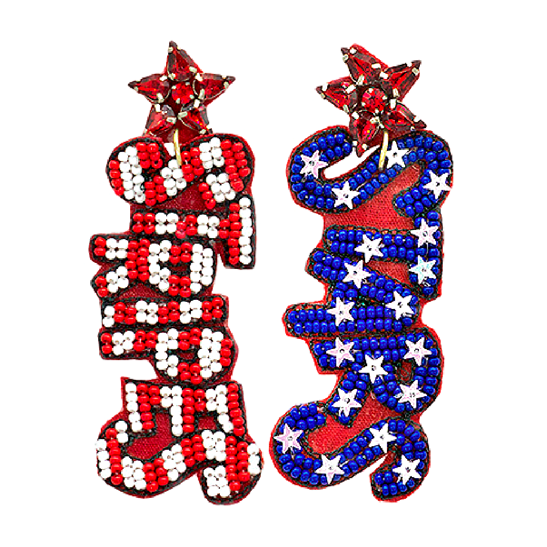 USA Flag Patriotic Stars Stripes Theme Beaded Earrings