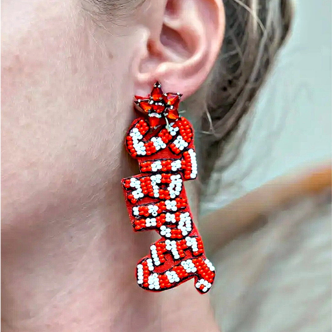 USA Flag Patriotic Stars Stripes Theme Beaded Earrings