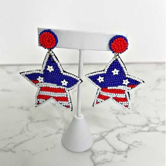 STAR Shaped USA American Flag Patriotic Beaded Earrings