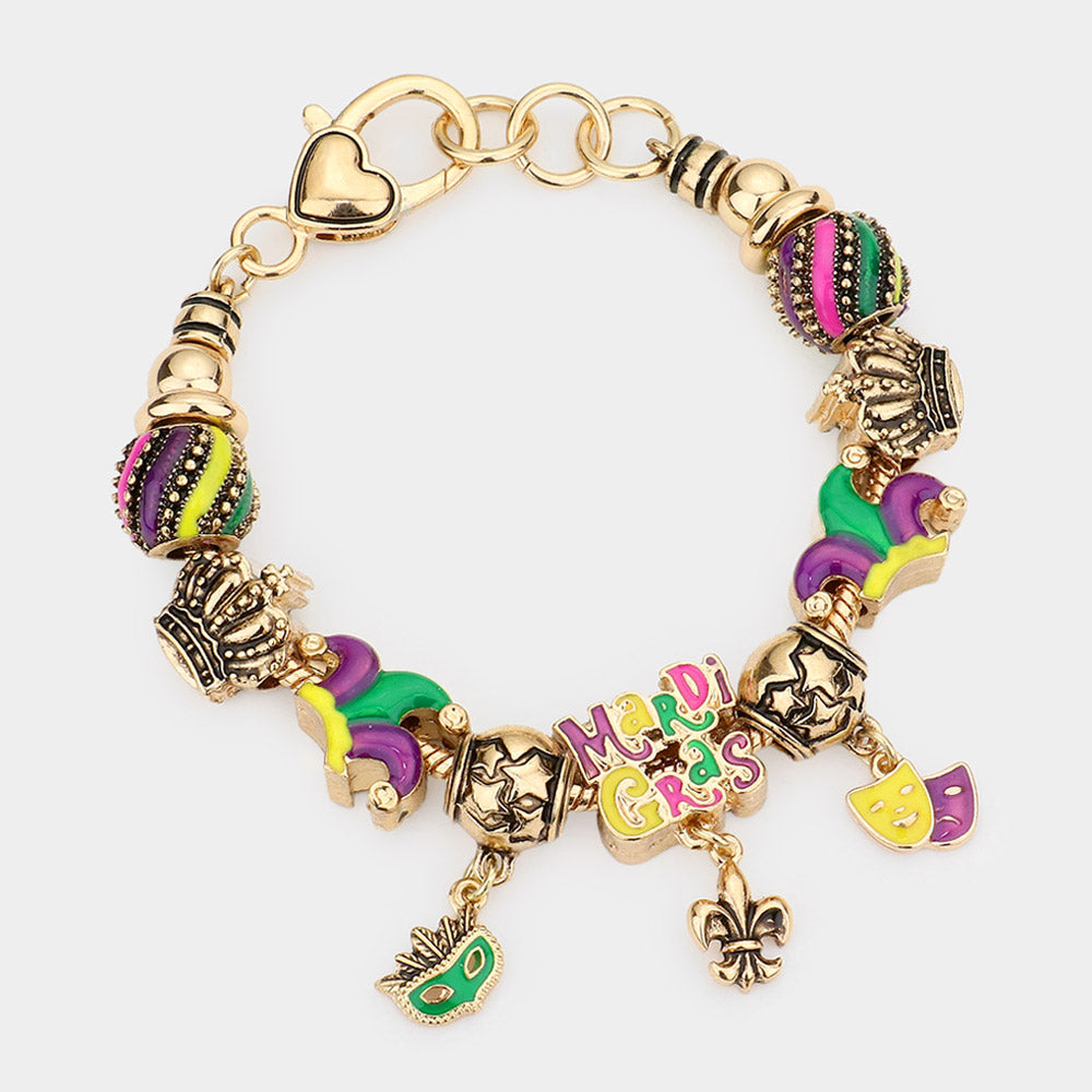 Mardi Gras Multi Bead Charm Bracelet