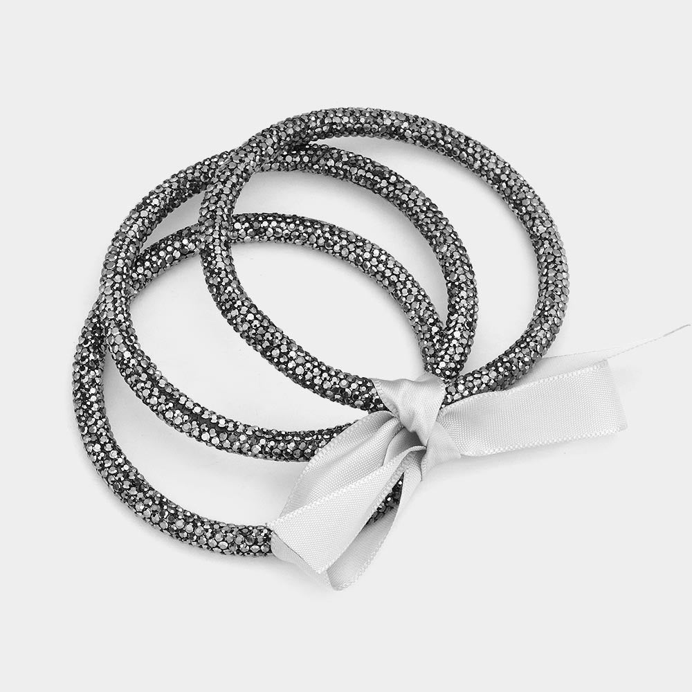 3PC Set Dark Silver Sparkle Bangle Bracelets