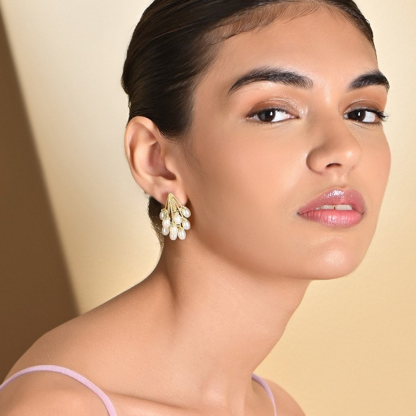 Cascade of Pearls Dainty Gold Earrings