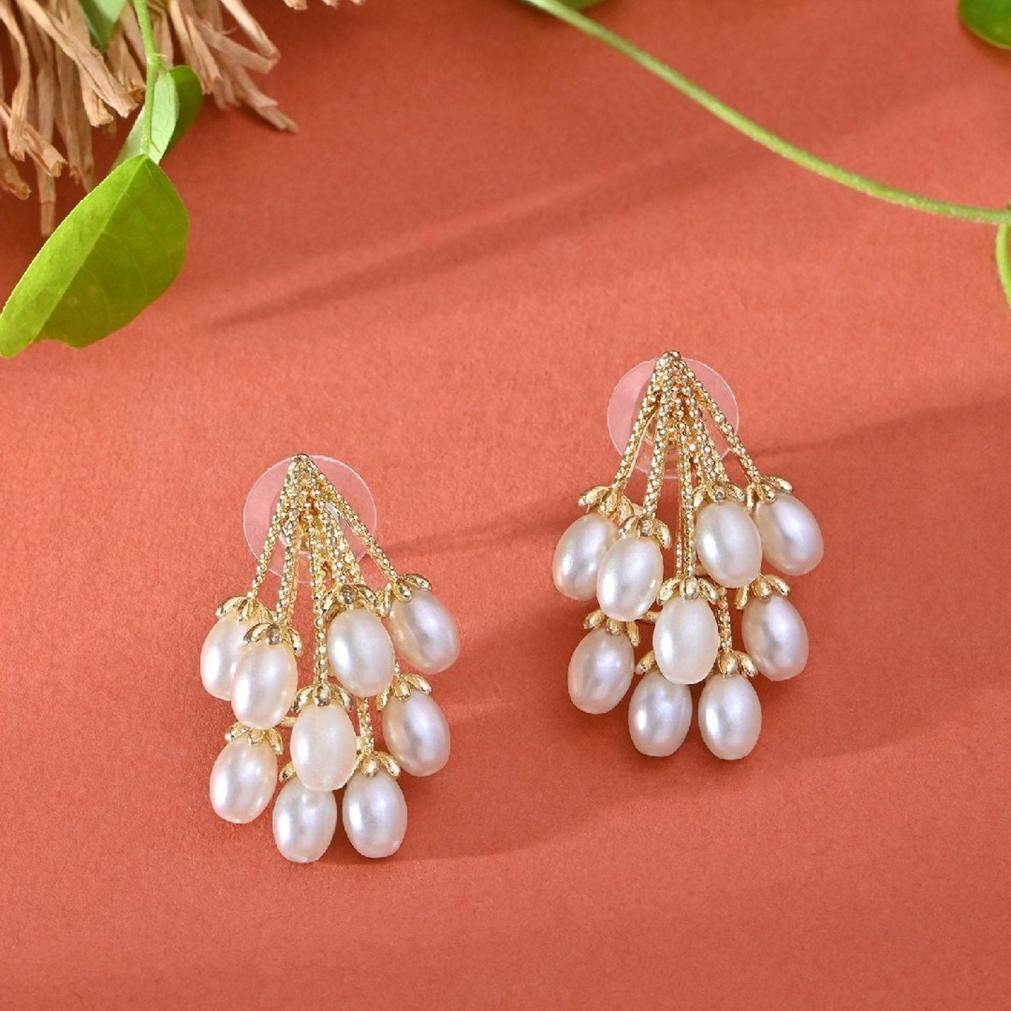 Cascade of Pearls Dainty Gold Earrings