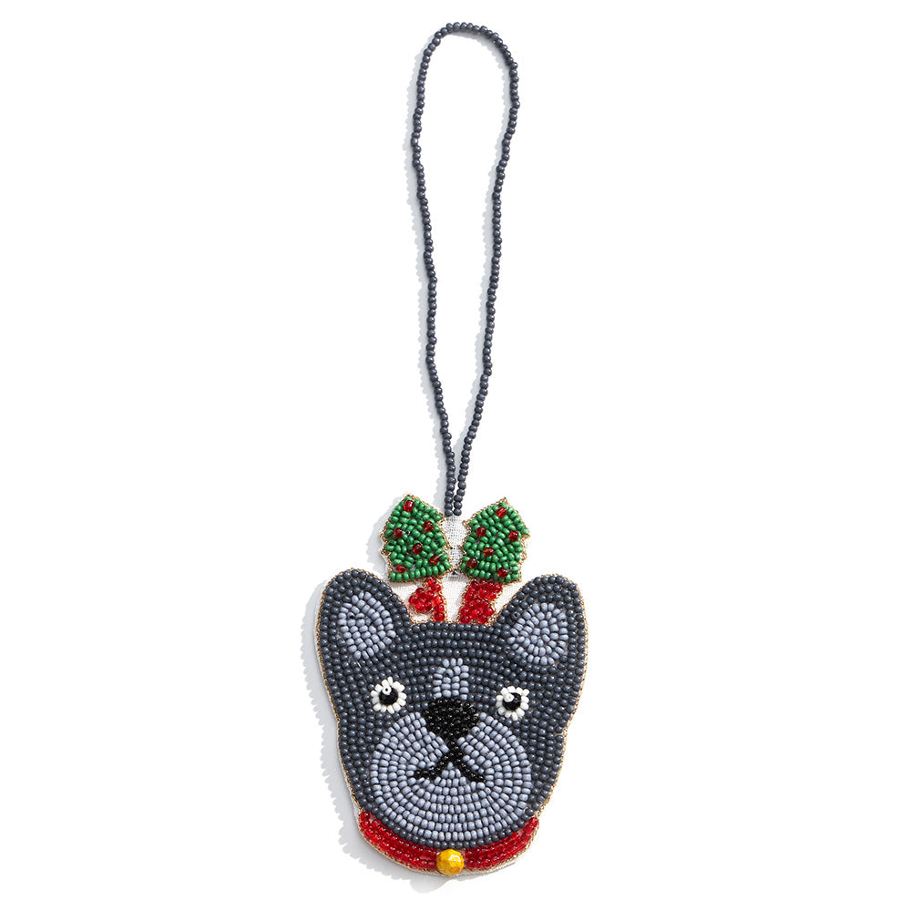 FRENCH BULLDOG Dog Breed Beaded Earrings & Christmas Ornament SET