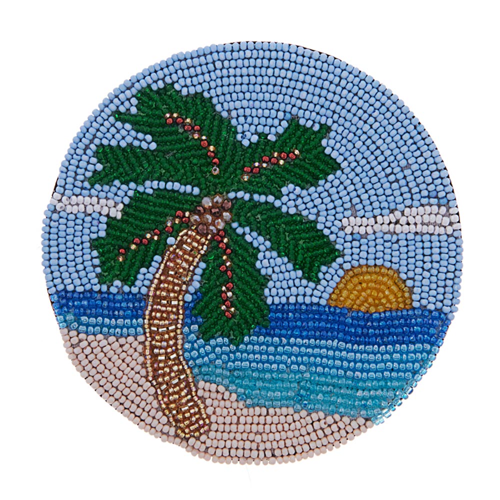 Seed Beaded Artisan Made Palm Tree Coaster