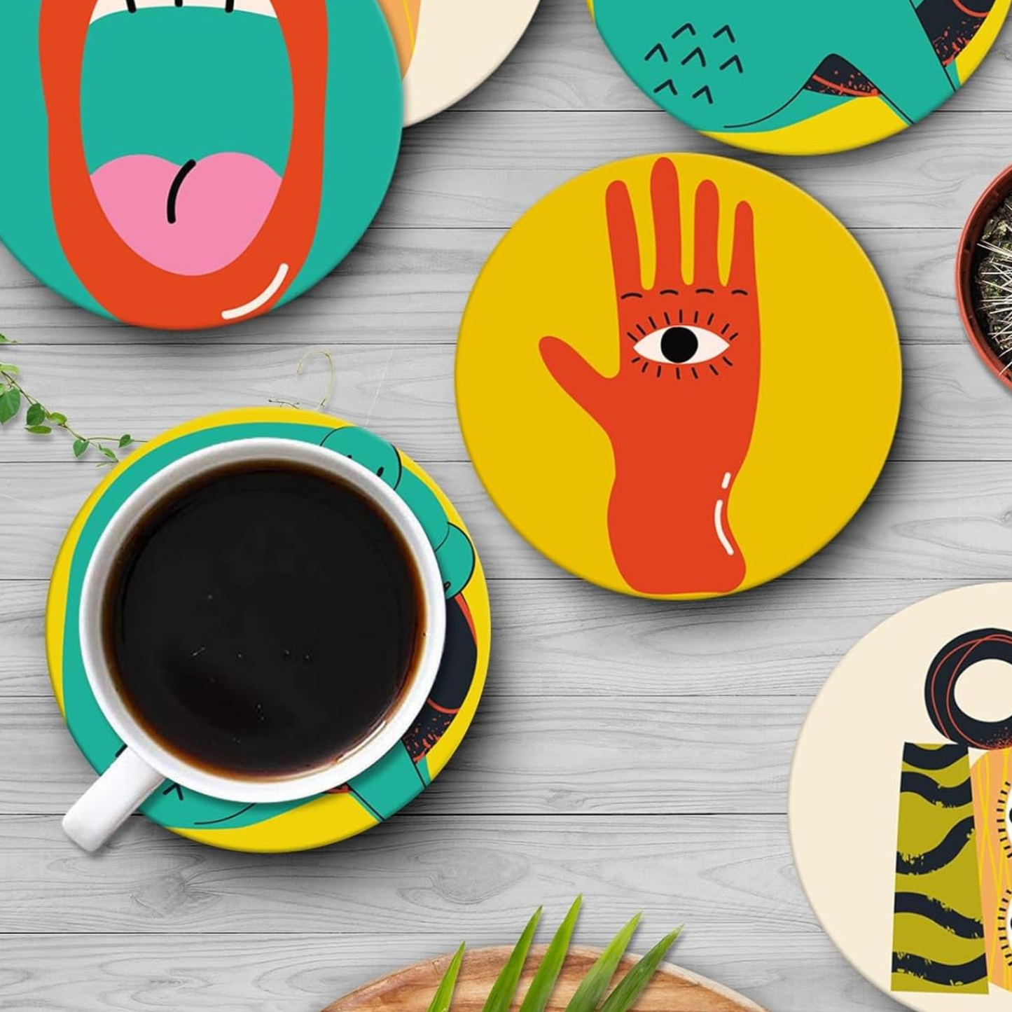 Set of 6 Evil Eye Artist Modern Art Coasters